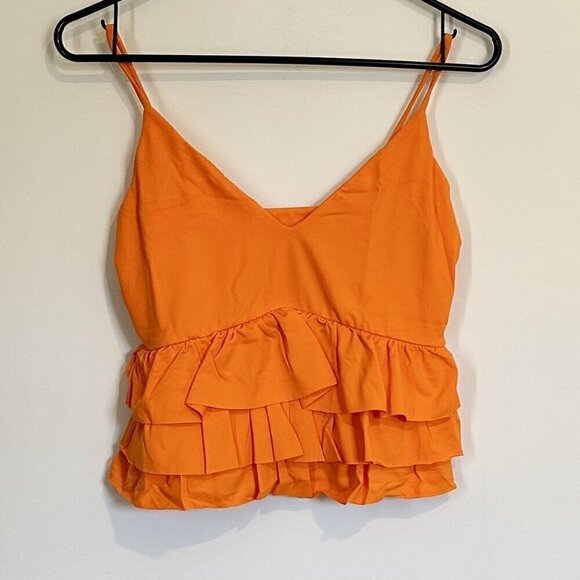 NWT Susana Monaco Orange Ruffle V-Neck Cropped Tank - Medium - Picture 1 of 5